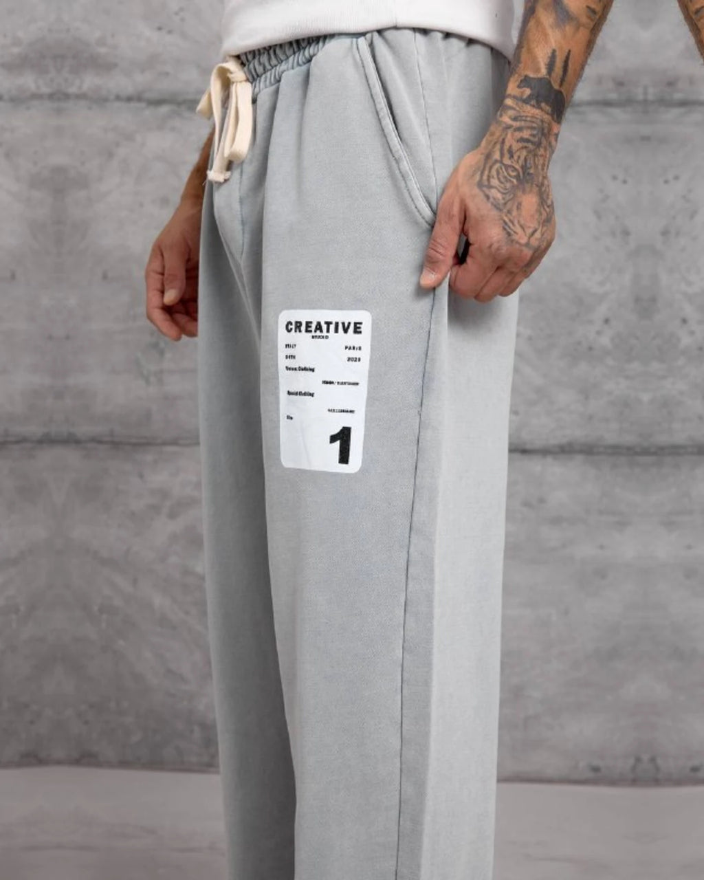 Label Patch Cotton Sweatpants in Gray by Withinblack - view 2