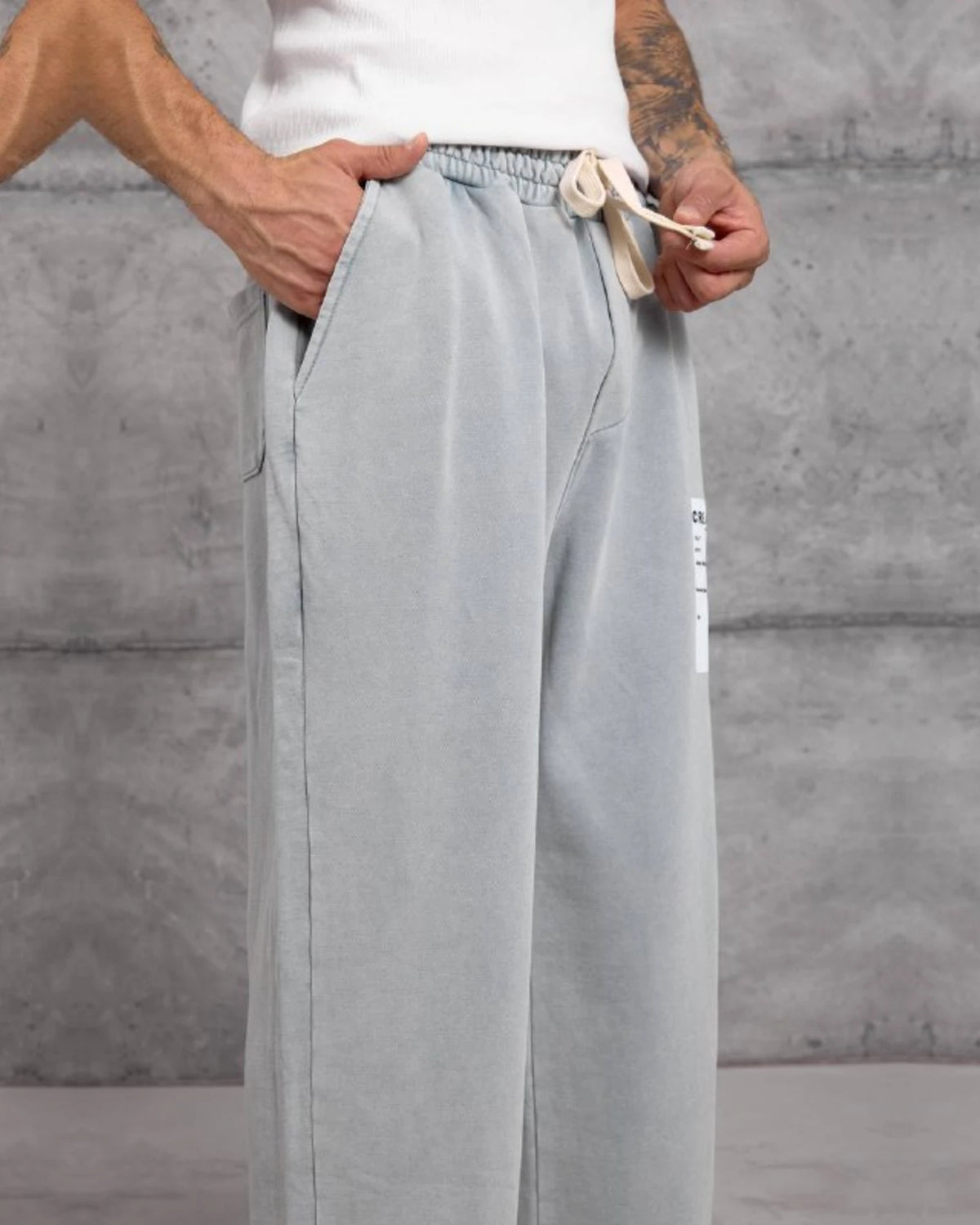 Label Patch Cotton Sweatpants in Gray by Withinblack - view 3