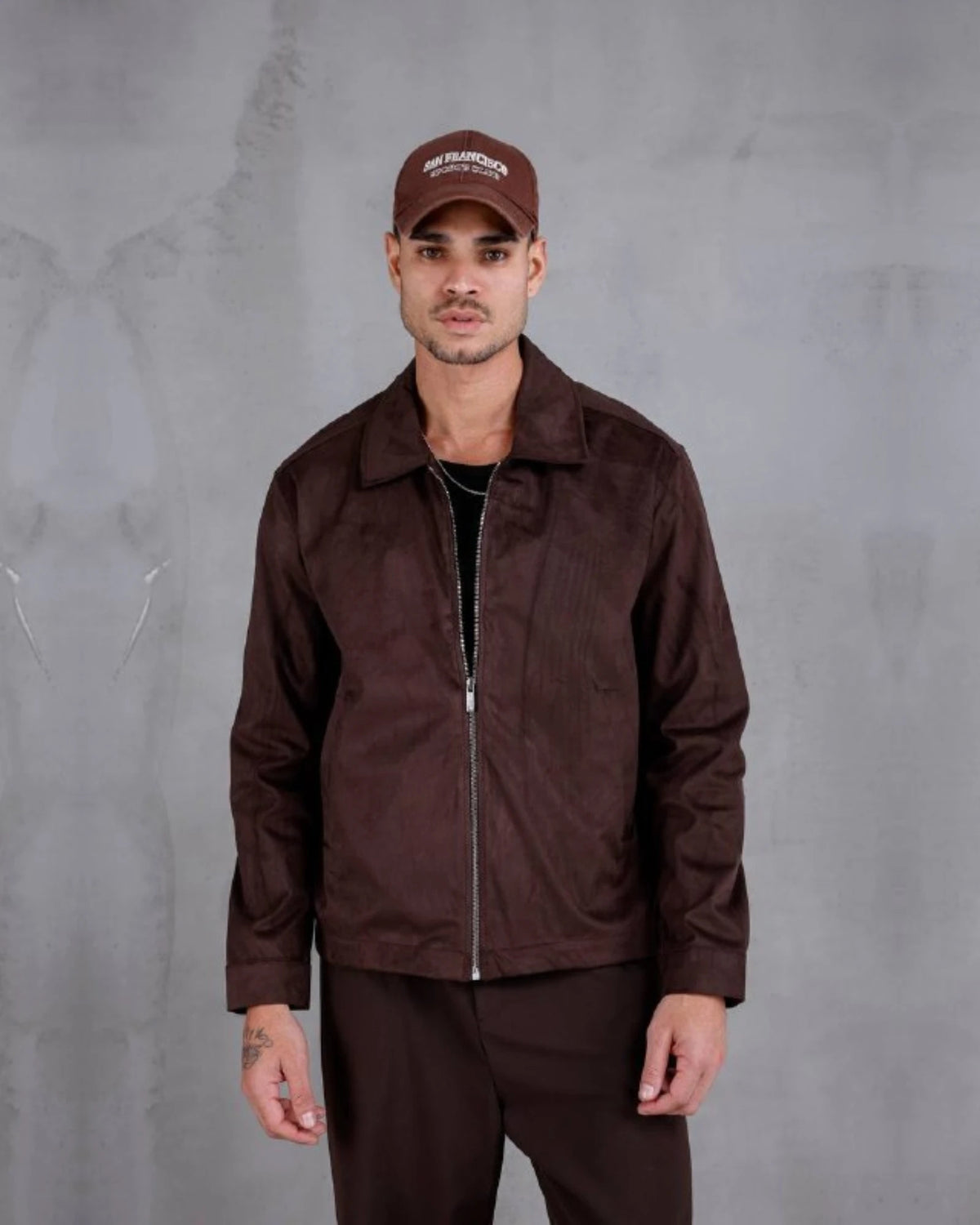 Faux Nubuck Shirt Collar Zip Jacket in brown, photo 1