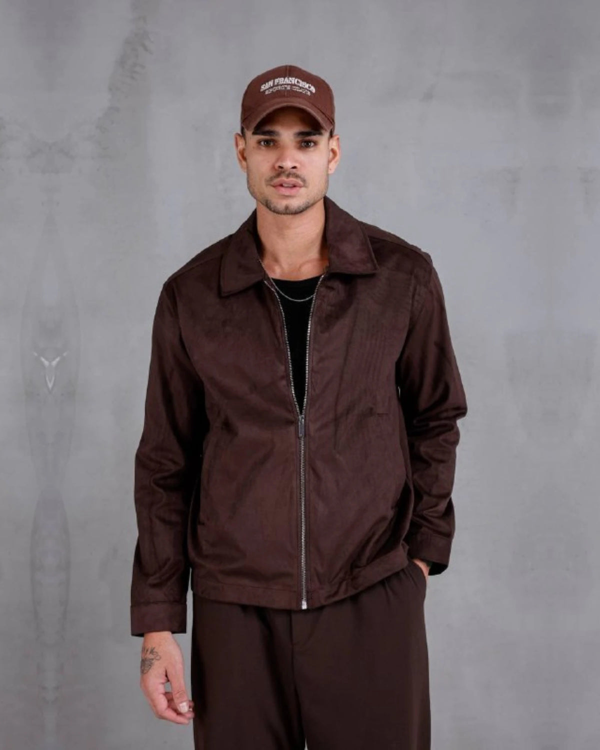 Faux Nubuck Shirt Collar Zip Jacket in brown, photo 2