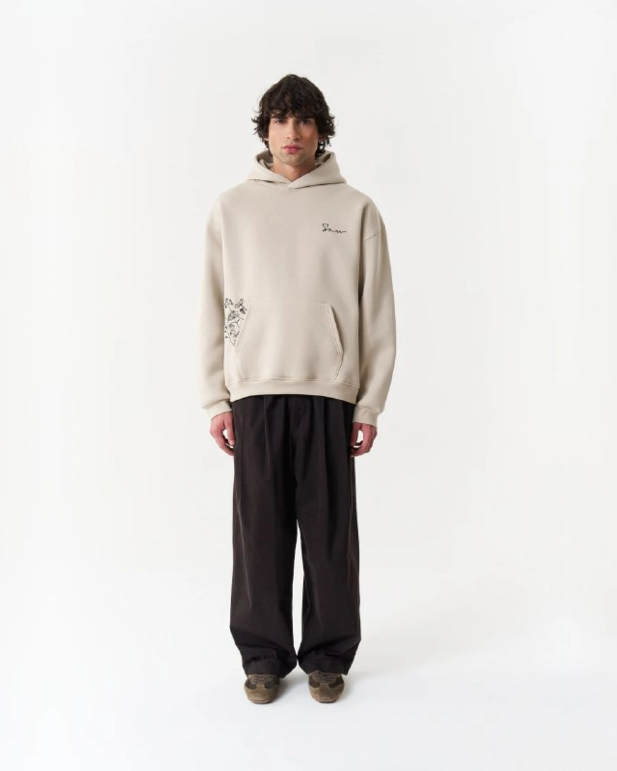 Ornament Patchwork Art Oversized Hoodie in beige, photo 1