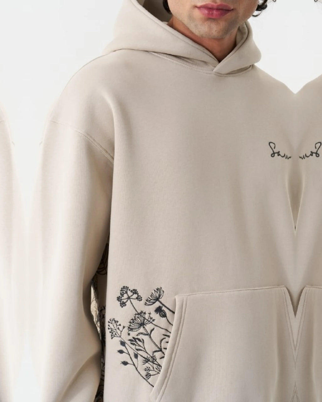 Ornament Patchwork Art Oversized Hoodie in beige, photo 2