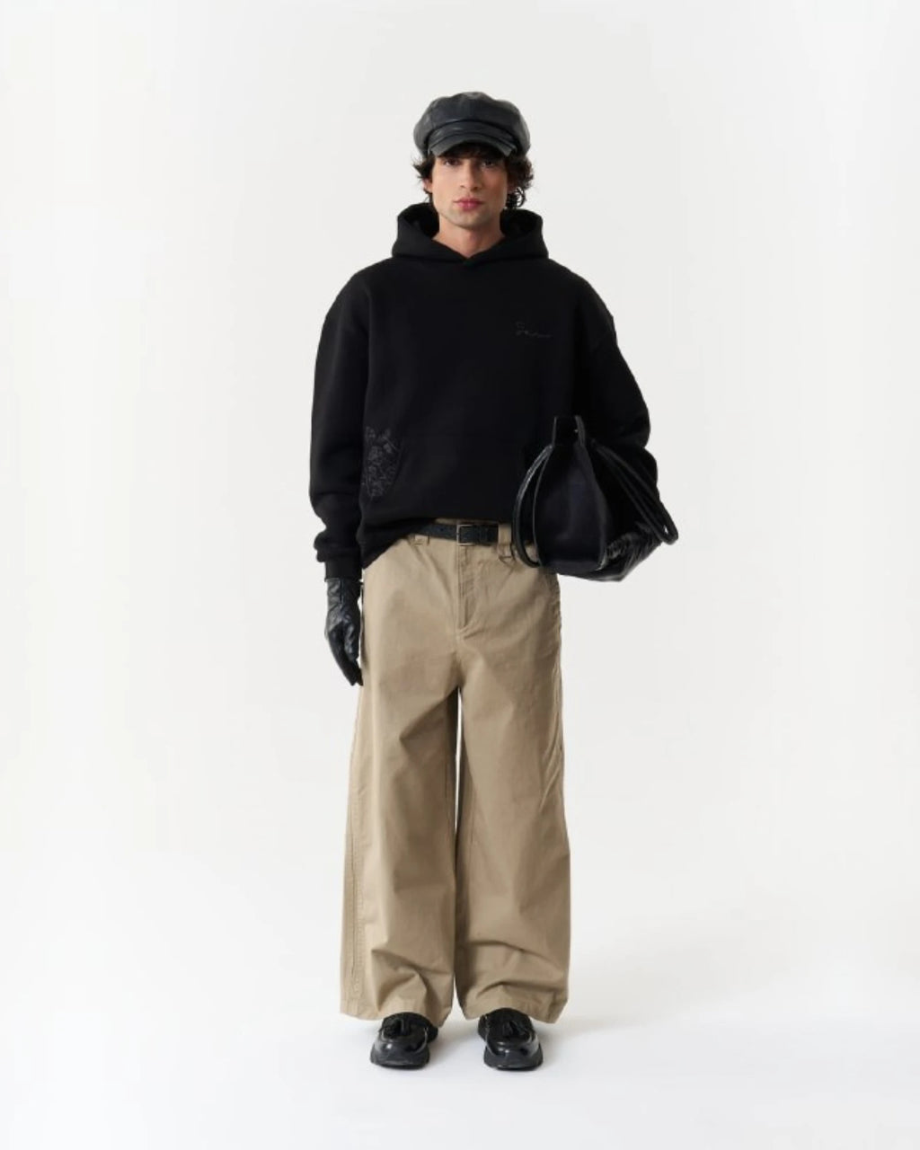 Ornament Patchwork Art Oversized Hoodie in black, photo 1