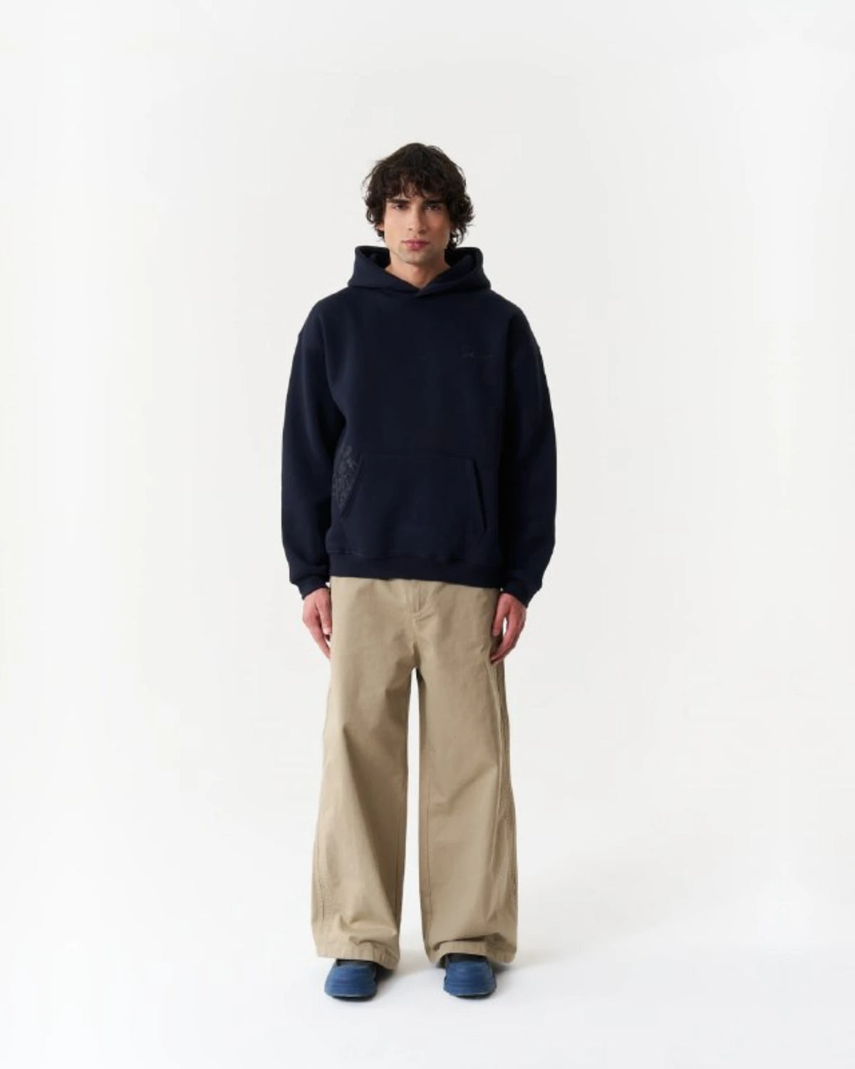 Ornament Patchwork Art Oversized Hoodie in navy, photo 1