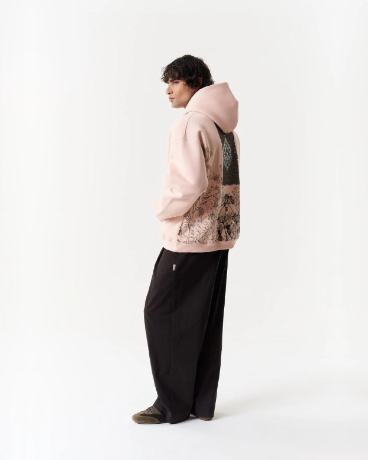 Ornament Patchwork Art Oversized Hoodie in pink, photo 2