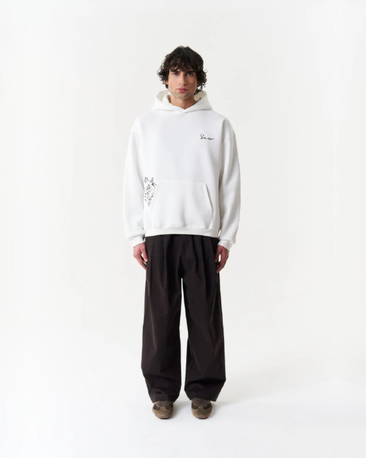 Ornament Patchwork Art Oversized Hoodie in white, photo 1