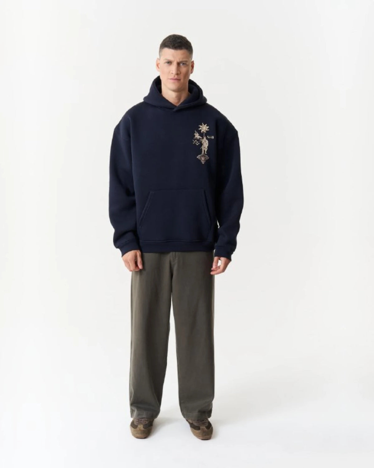 Ornamental Horsemen Art Oversized Hoodie in navy, photo 1