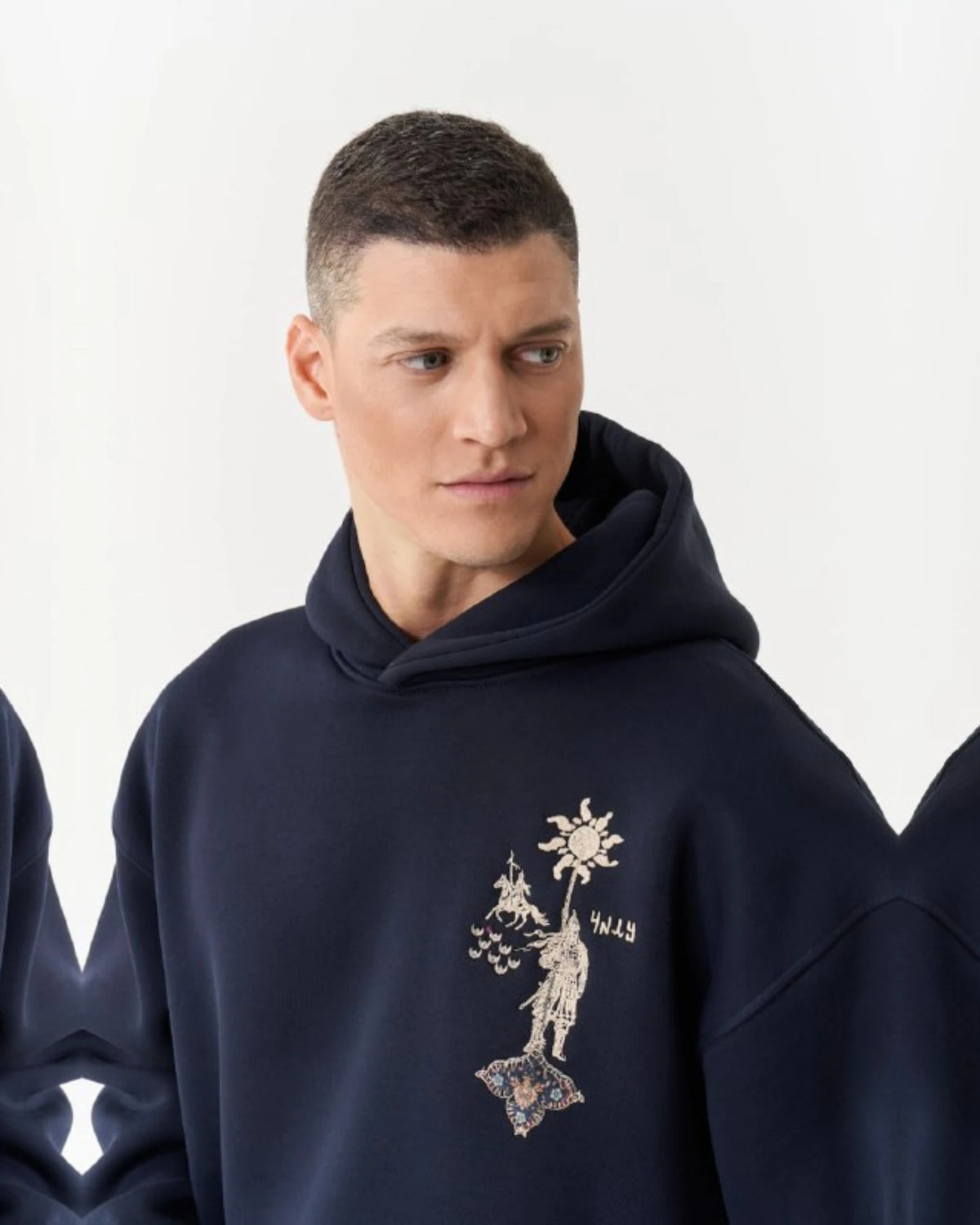 Ornamental Horsemen Art Oversized Hoodie in navy, photo 2