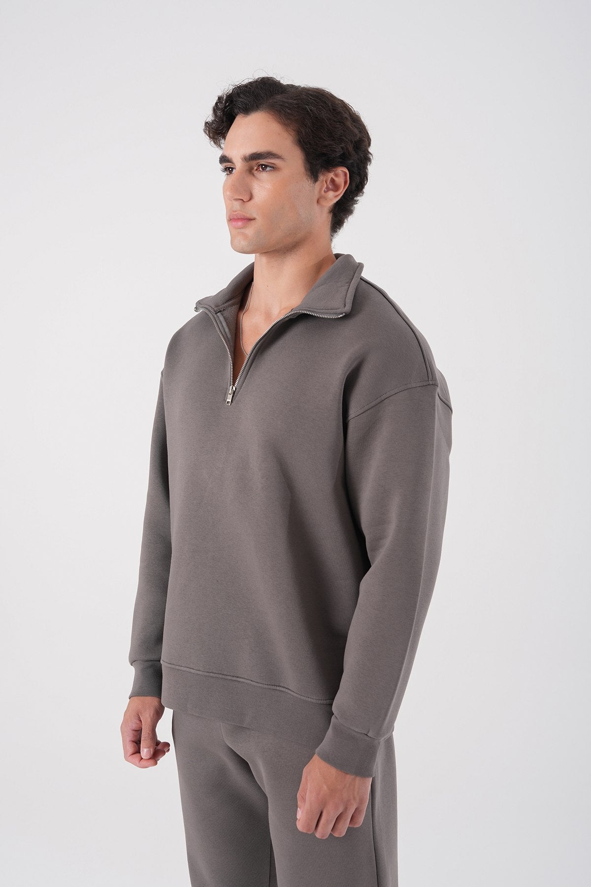 Unisex Oversize Half-Zip Sweatshirt & Baggy Sweatpants Set