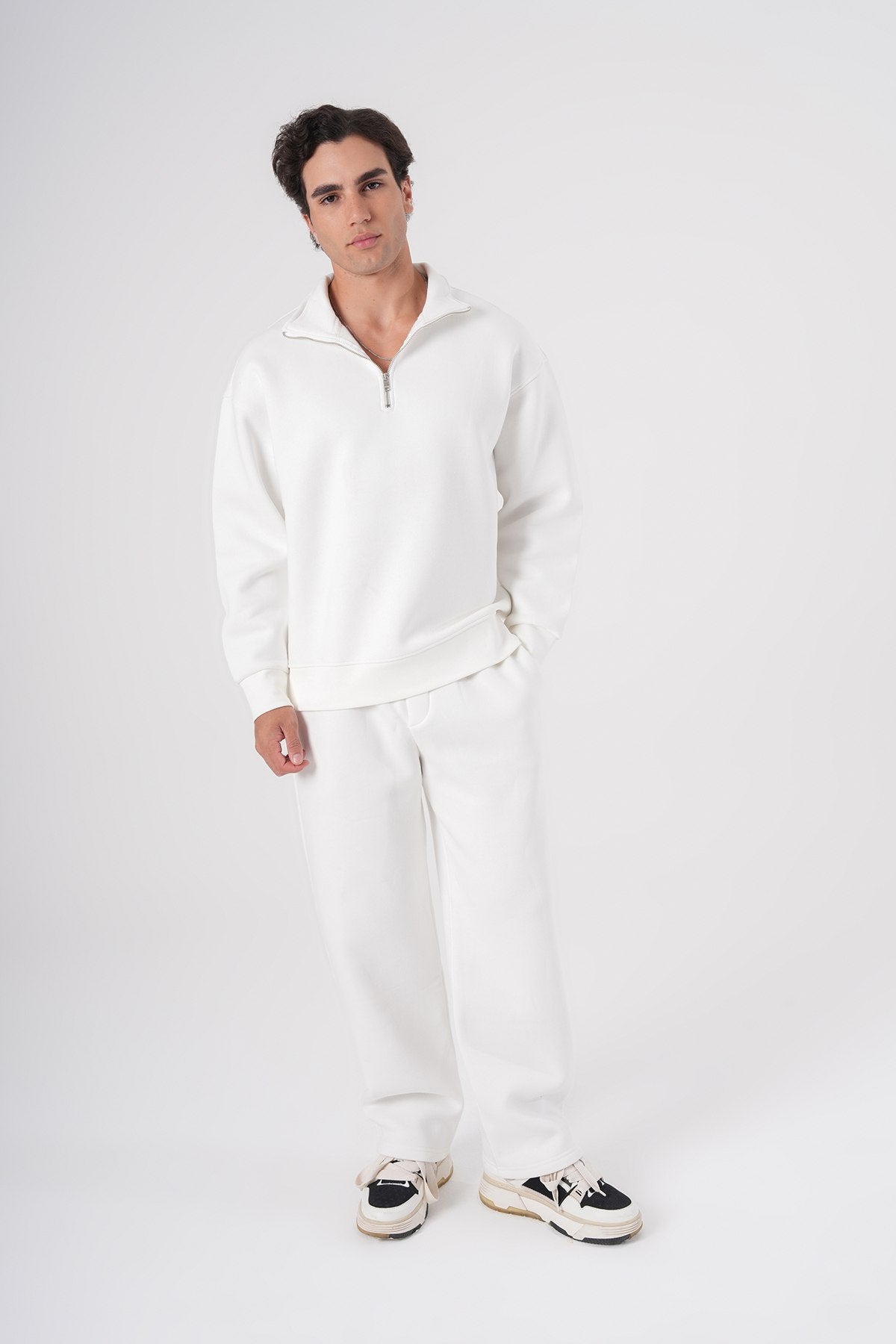 Unisex Oversize Half-Zip Sweatshirt & Baggy Sweatpants Set