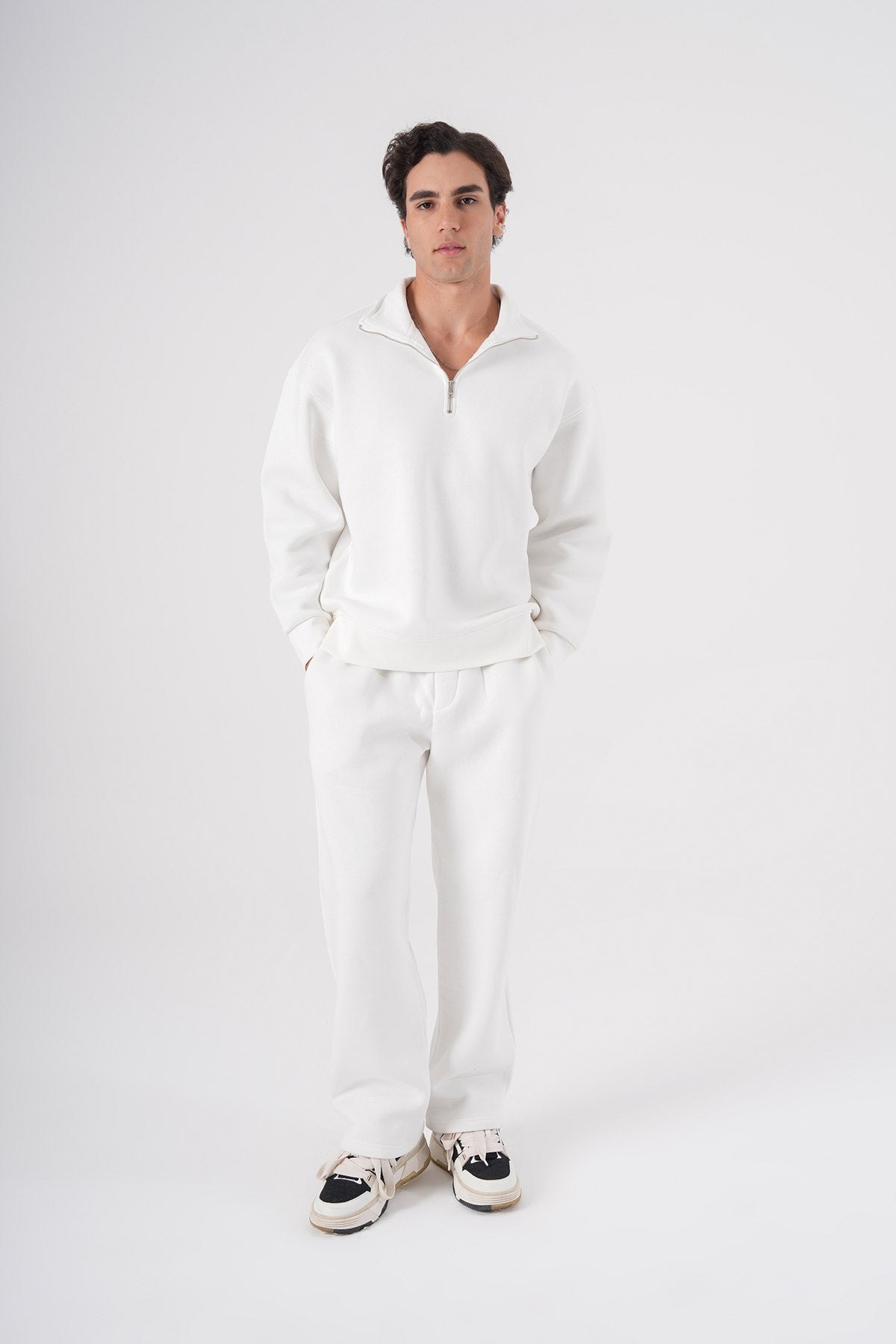 Unisex Oversize Half-Zip Sweatshirt & Baggy Sweatpants Set