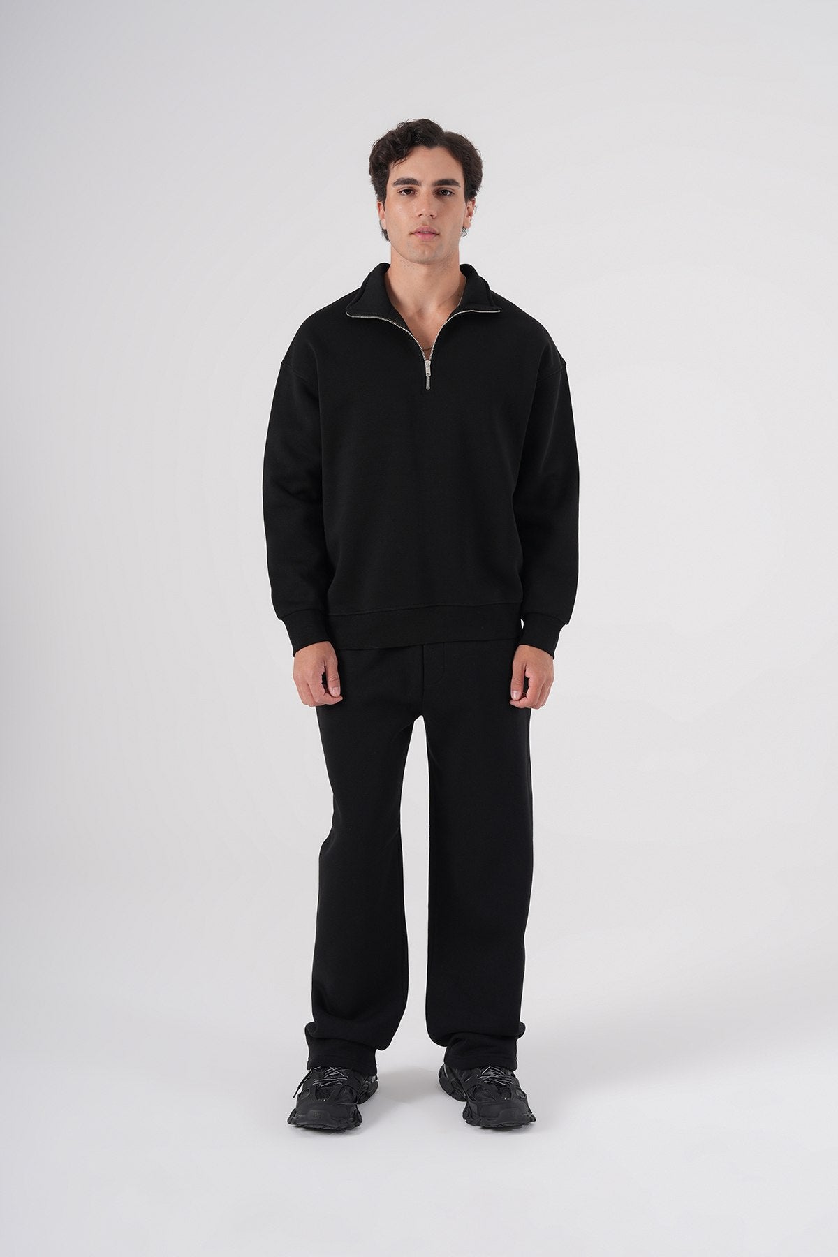 Unisex Oversize Half-Zip Sweatshirt & Baggy Sweatpants Set