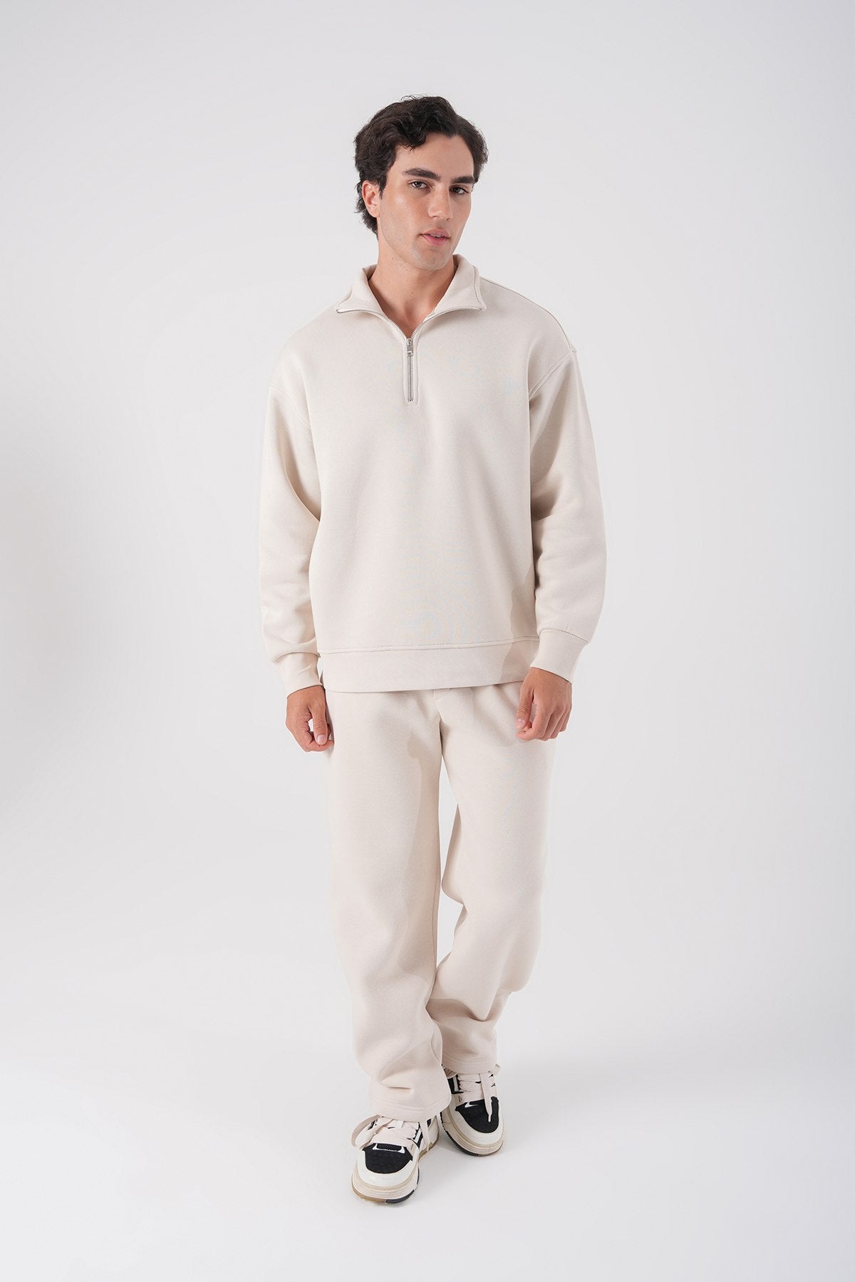 Unisex Oversize Half-Zip Sweatshirt & Baggy Sweatpants Set