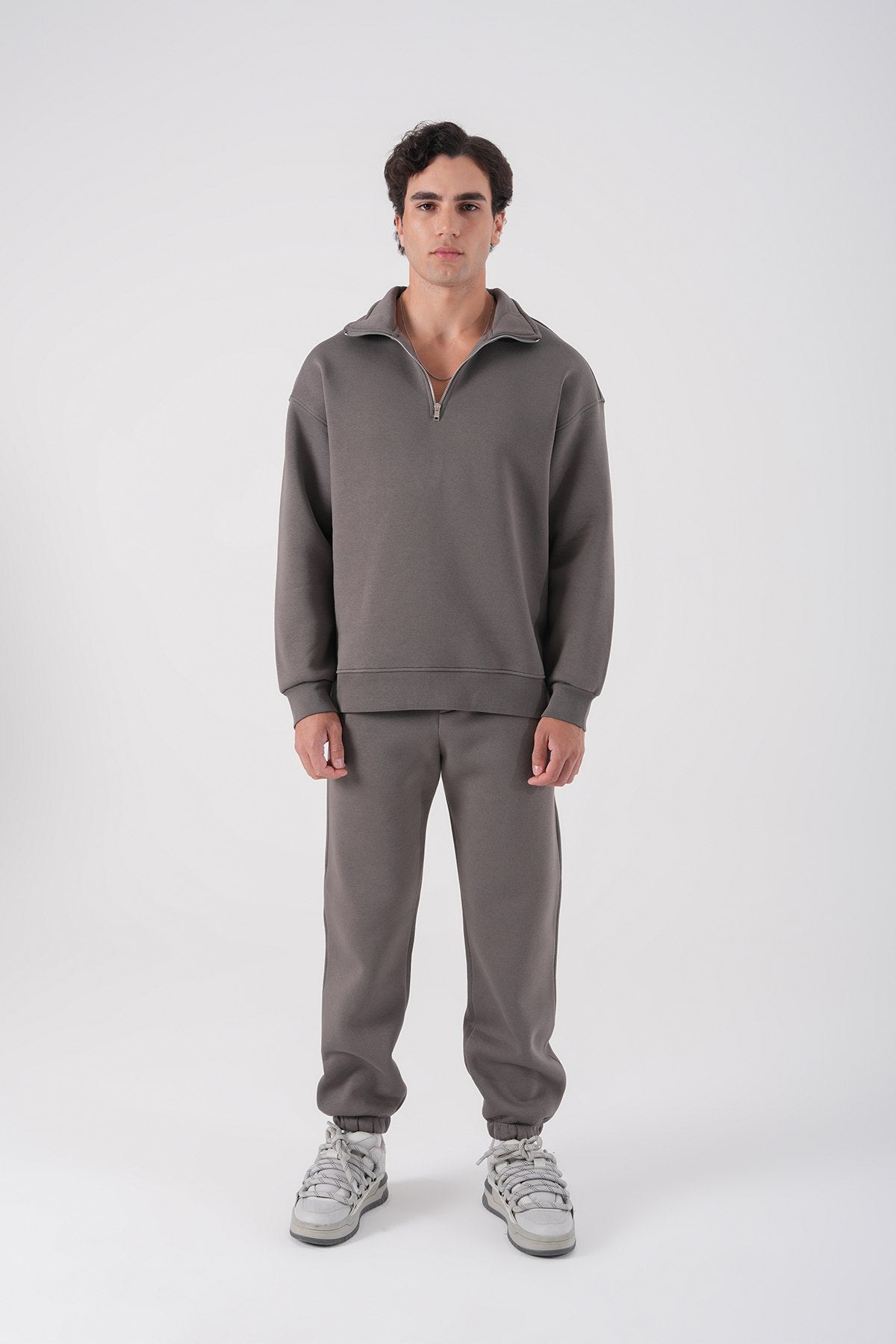 Unisex Oversize Half-Zip Sweatshirt & Baggy Sweatpants Set