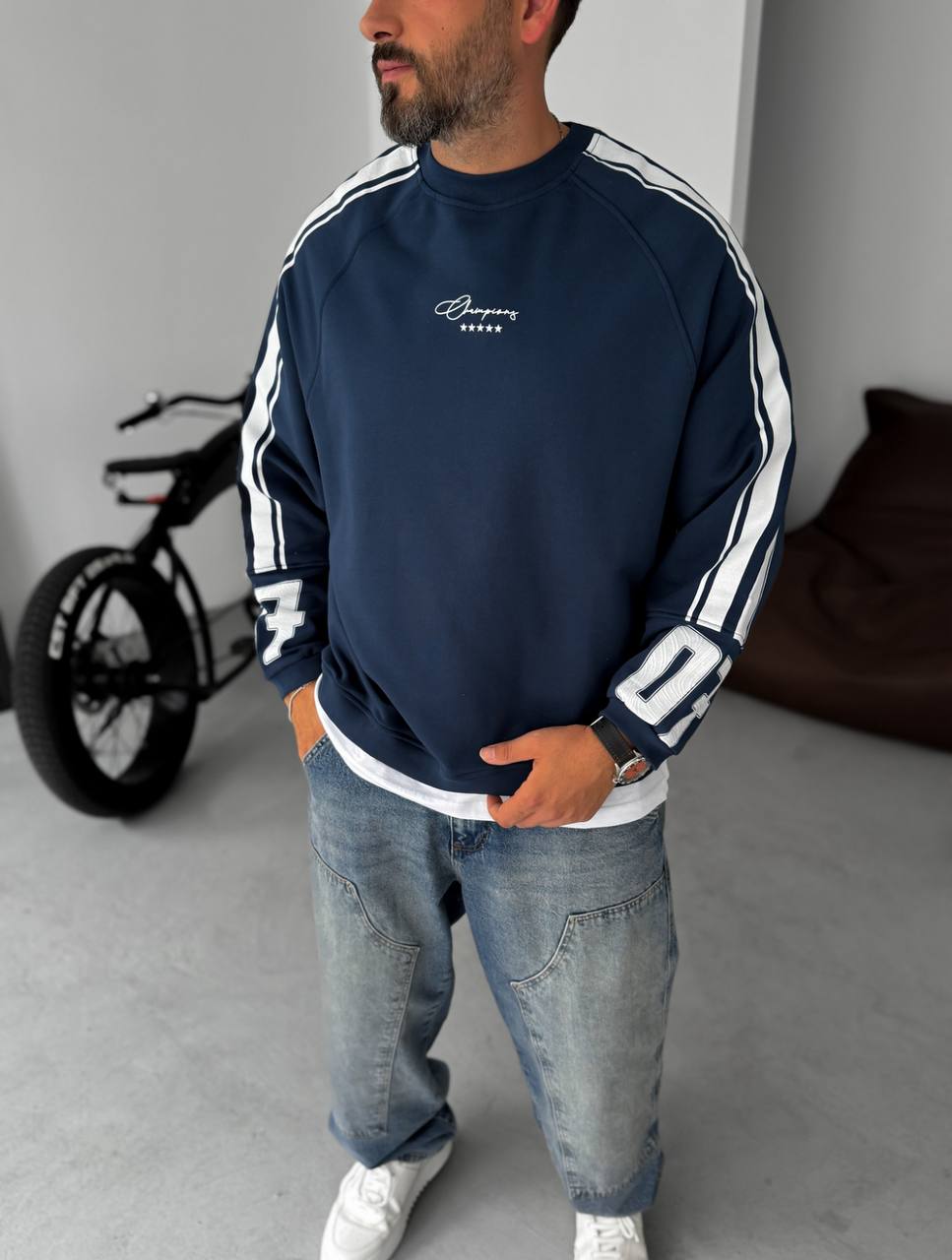 Unisex Oversize Sweatshirt with Varsity Stripes