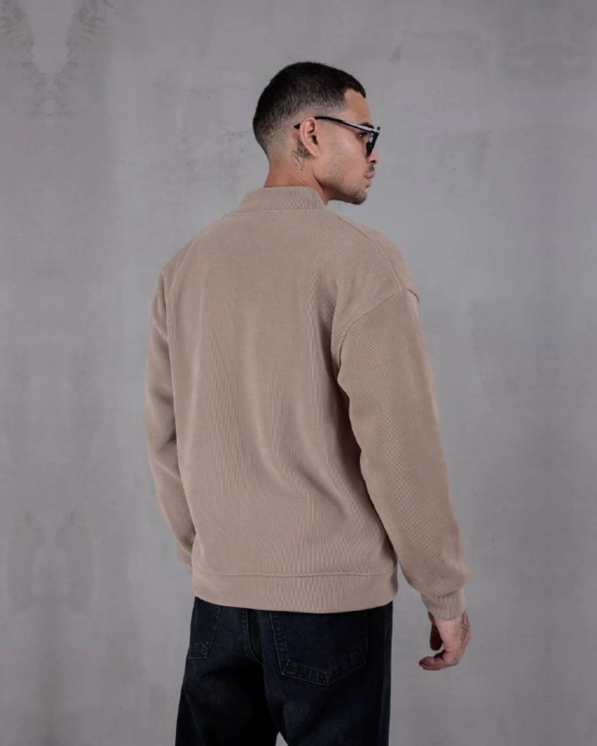 Oversized Laminated Chenille Varsity Jacket in beige, photo 1