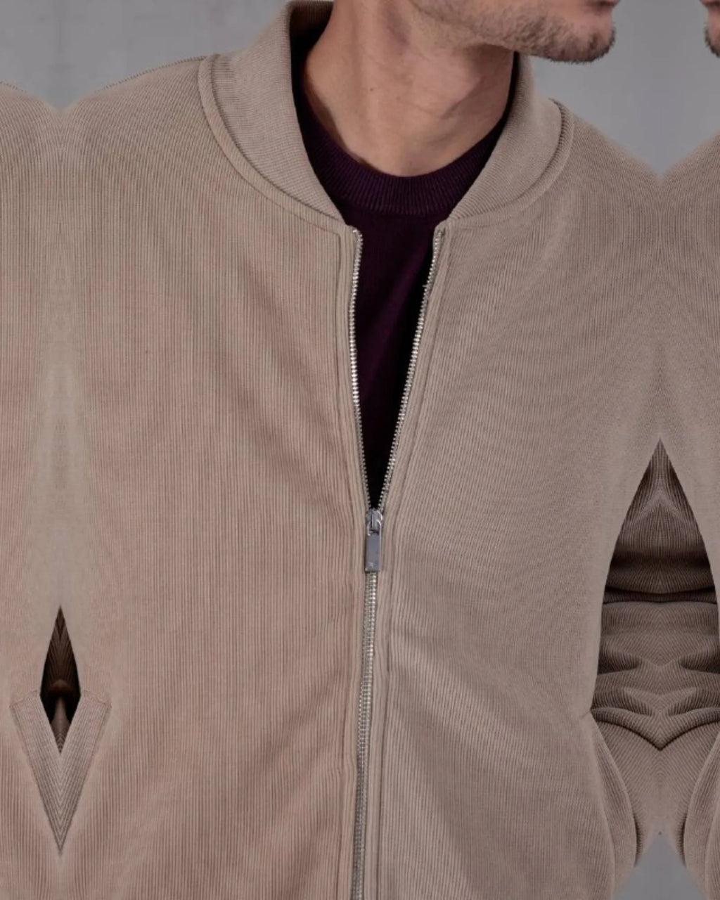 Oversized Laminated Chenille Varsity Jacket in beige, photo 2