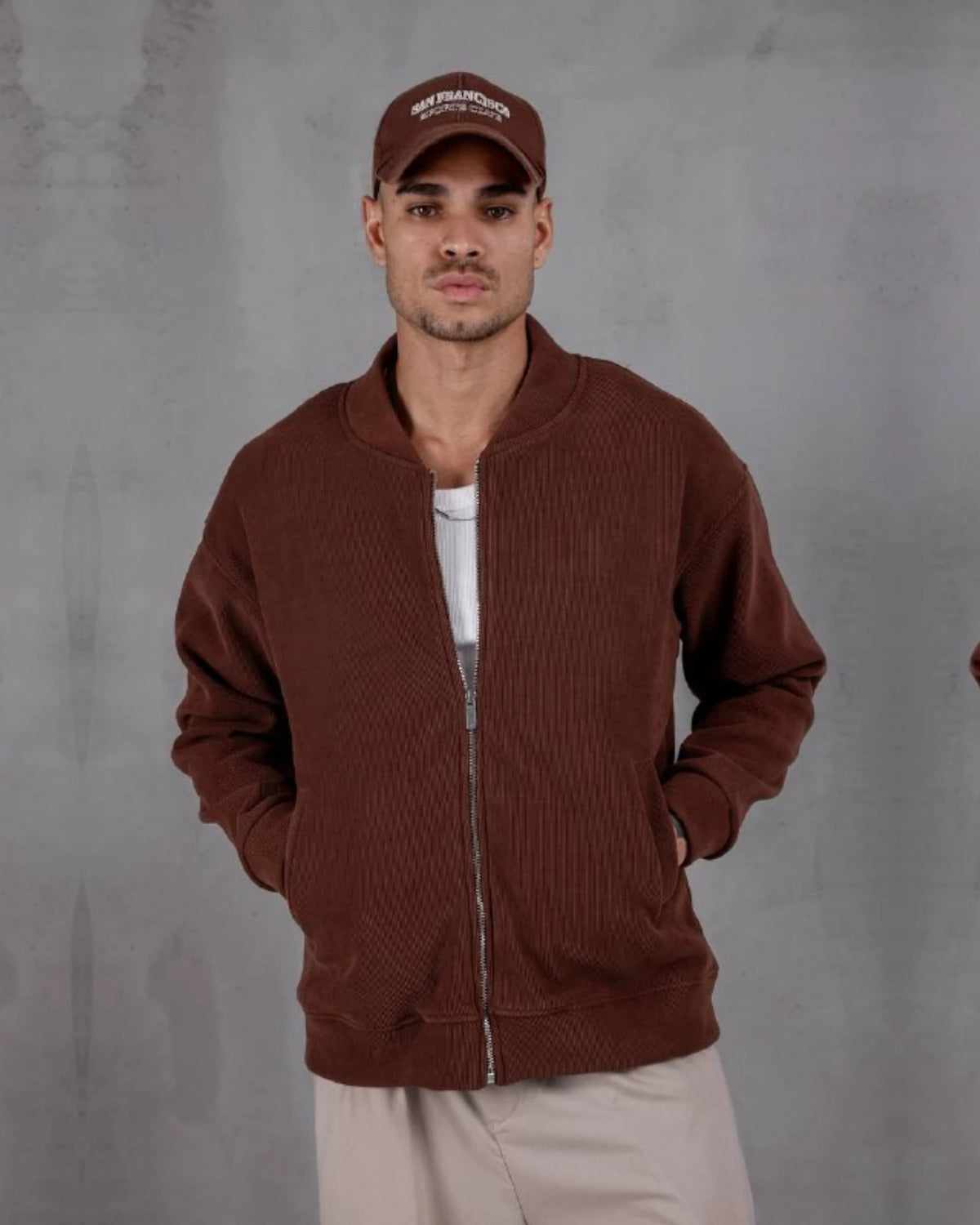 Oversized Laminated Chenille Varsity Jacket in rust, photo 2