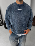 Unisex Oversize Sweatshirt with Pouch Pocket and Spray-Paint Design