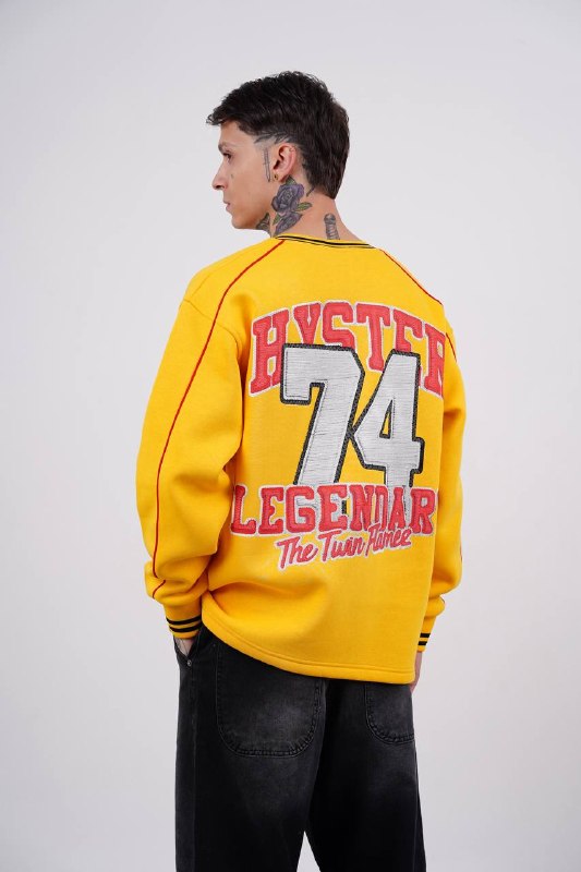 Hysteria 74 Varsity Oversized Sweatshirt in Yellow - back view