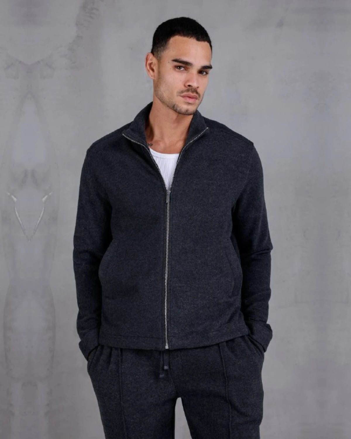 Piqué Knit Mock Neck Zip Sweatshirt in anthracite, photo 1