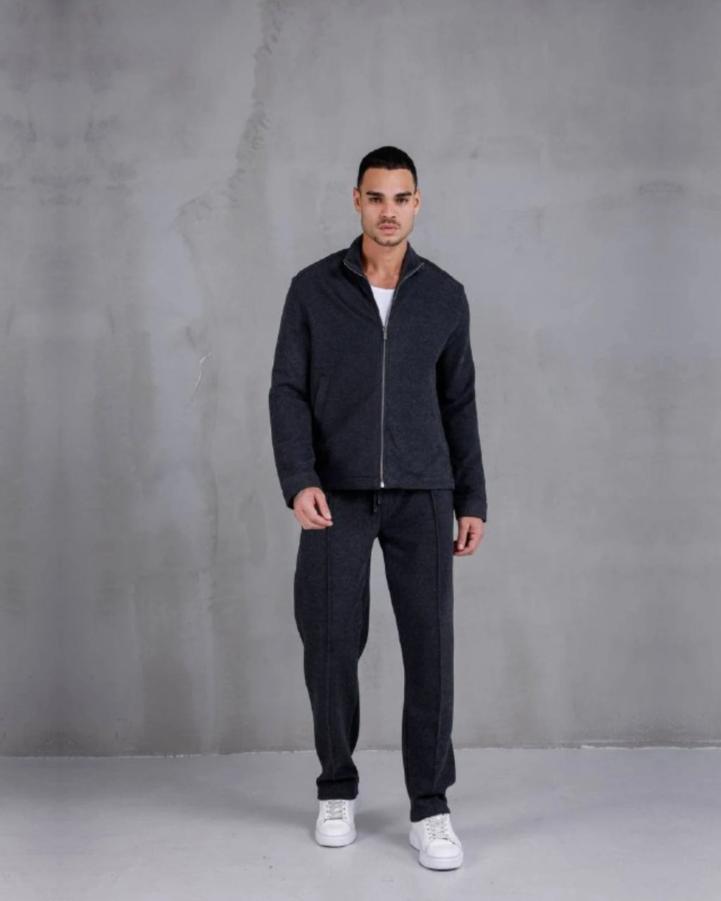 Piqué Knit Mock Neck Zip Sweatshirt in anthracite, photo 2