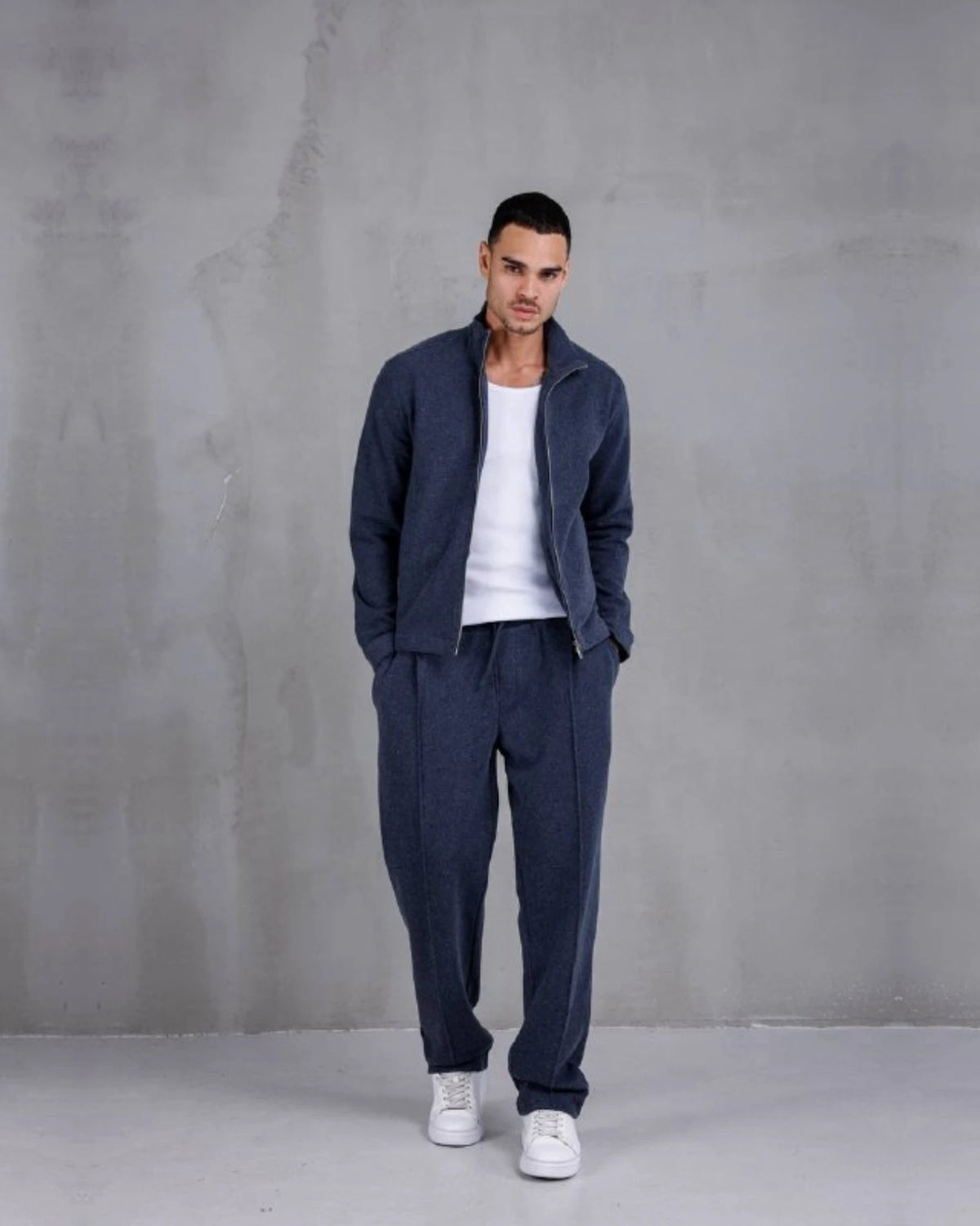 Piqué Knit Mock Neck Zip Sweatshirt in navy, photo 1