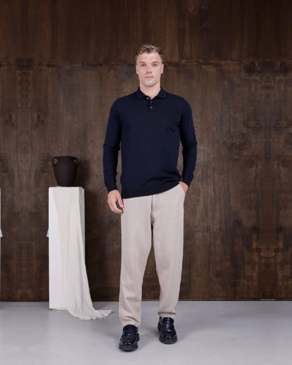 Polo Collar Fine Knit Sweater in navy, photo 2