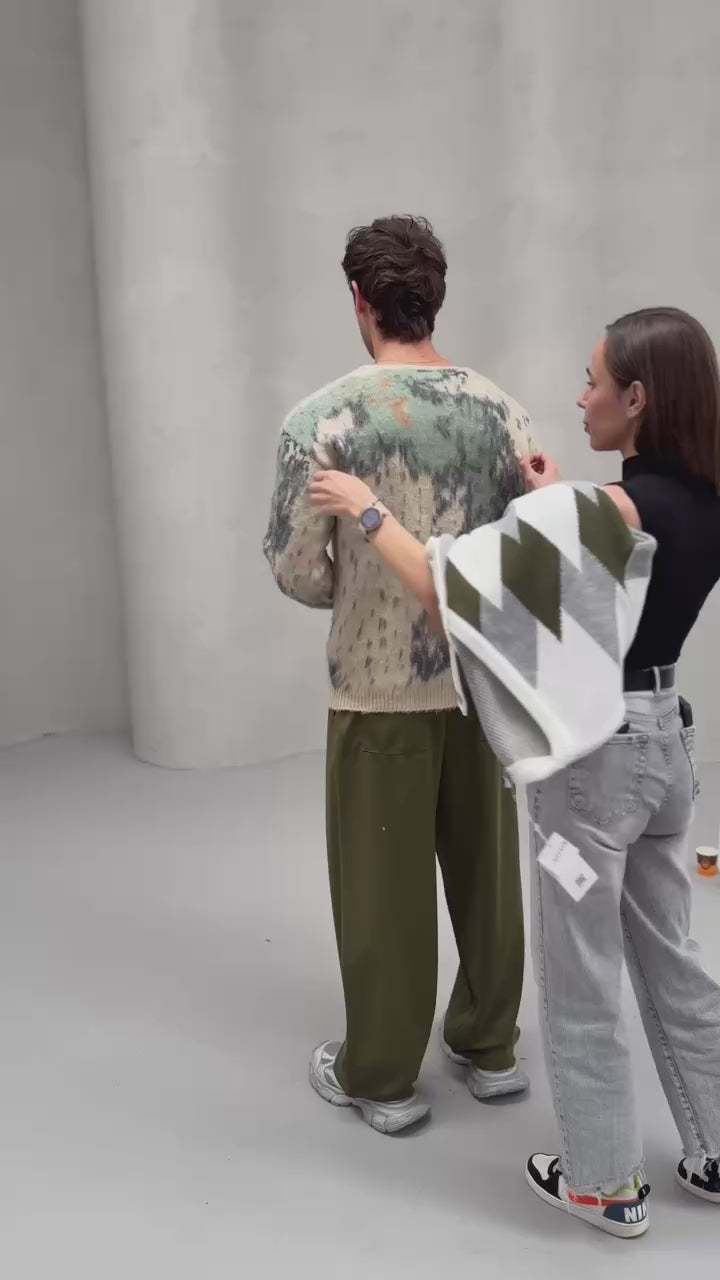 Men's Abstract Brushed Mohair Knit Cardigan