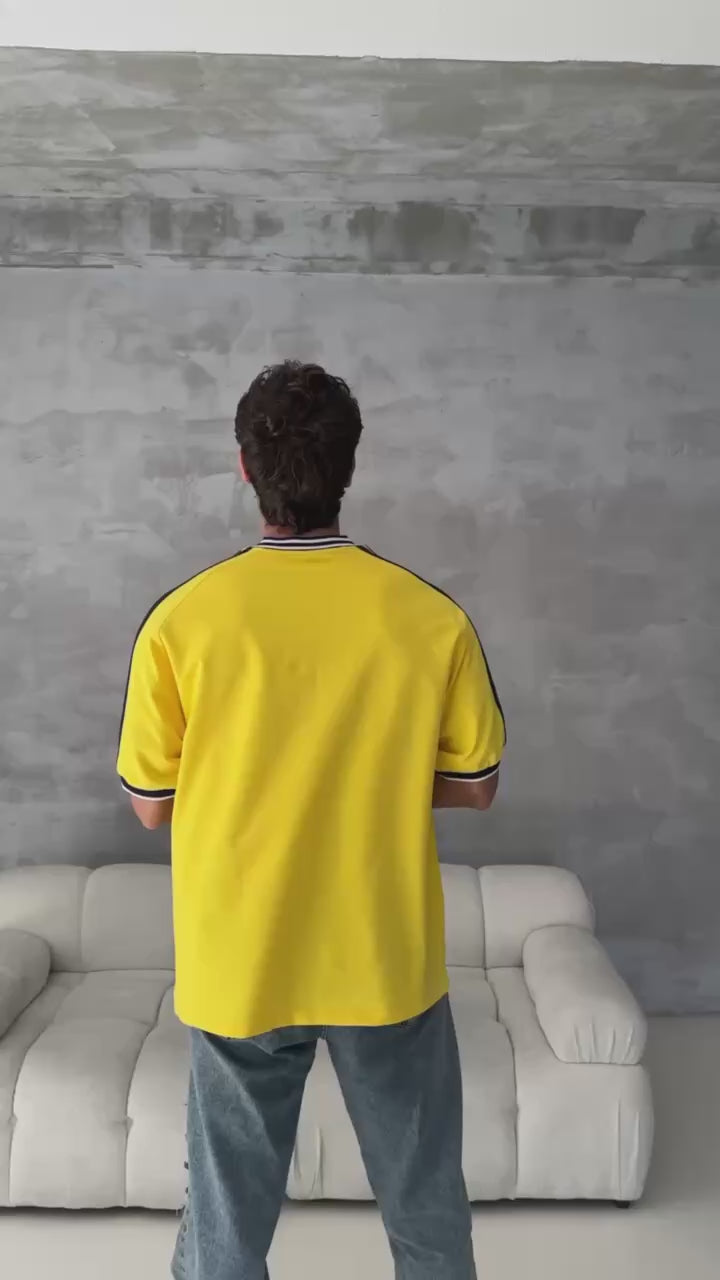 Yellow Black Striped Cotton T-Shirt / Jersey Style Sporty Tee