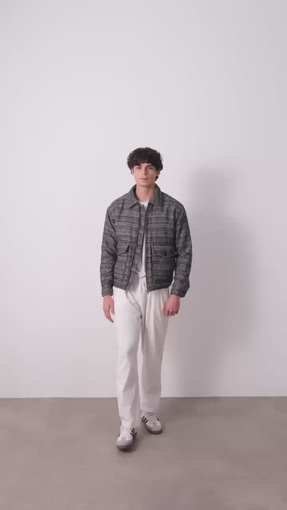 Black-White Patterned Wool-Like Oversized Men’s Jacket