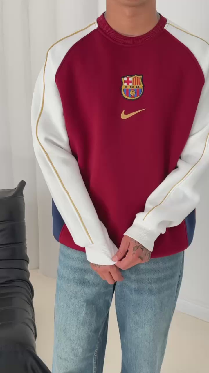 FC Barcelona Retro Piped Crewneck Sweatshirt – Oversized Blokecore Style.