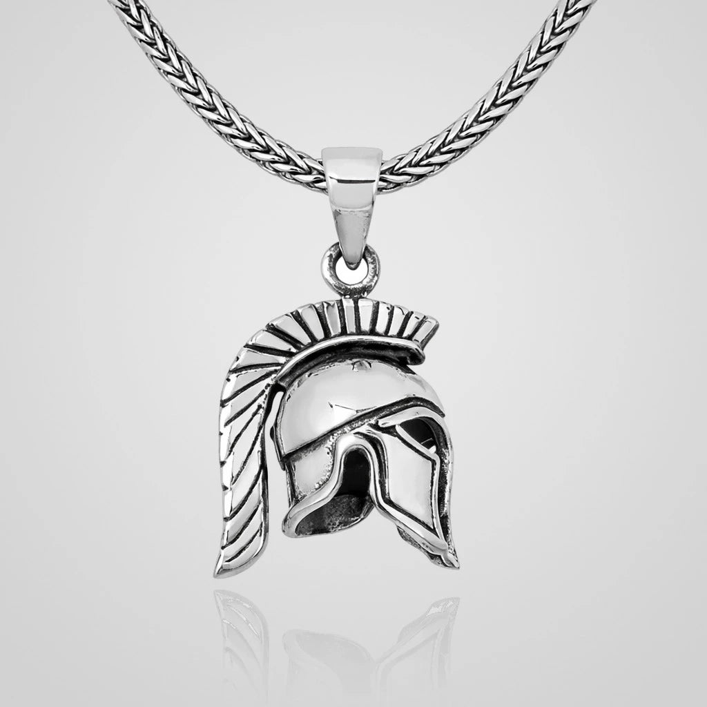 Men's oxidized 925 sterling silver Spartan helmet pendant necklace