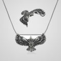 Men's oxidized 925 sterling silver soaring eagle pendant necklace