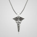 Men's oxidized 925 sterling silver caduceus medical symbol pendant necklace