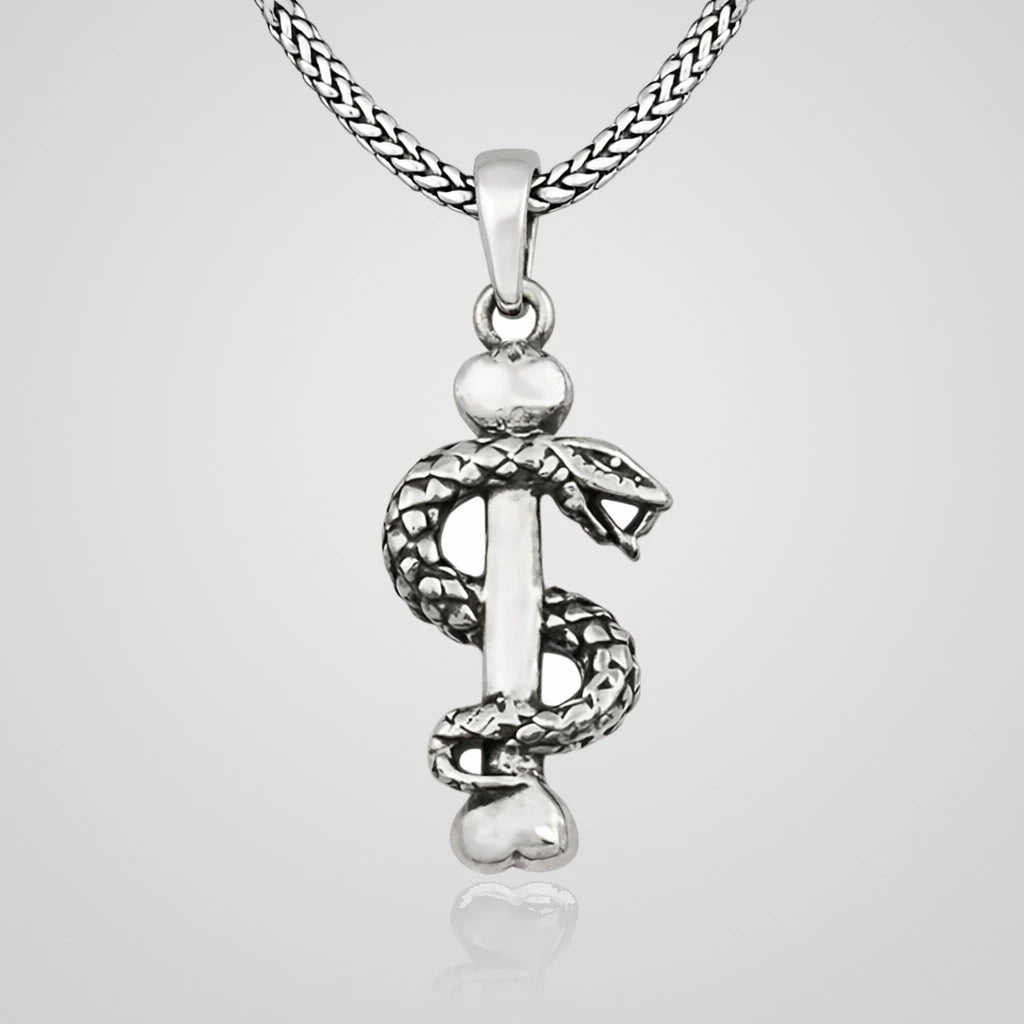 Men's oxidized 925 sterling silver coiled snake pendant necklace