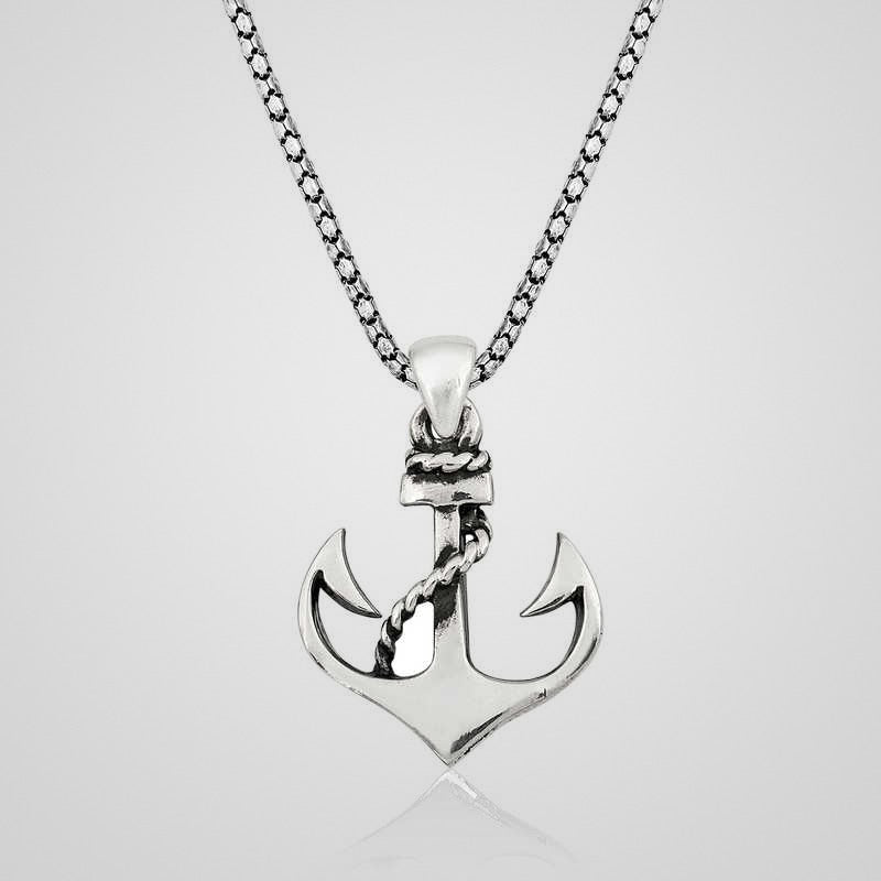 Men's oxidized 925 sterling silver classic anchor pendant necklace