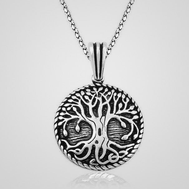 Men's oxidized 925 sterling silver tree of life pendant necklace