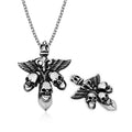 Men's oxidized 925 sterling silver skull pendant necklace, front and side view