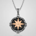 Men's double-sided oxidized 925 sterling silver compass pendant necklace