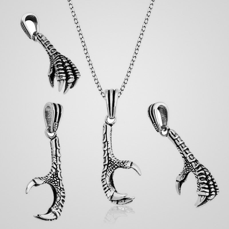 Men's oxidized 925 sterling silver eagle claw pendant necklace