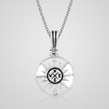 Men's double-sided oxidized 925 sterling silver compass rose pendant necklace