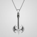 Men's oxidized 925 sterling silver double-headed battle axe pendant necklace