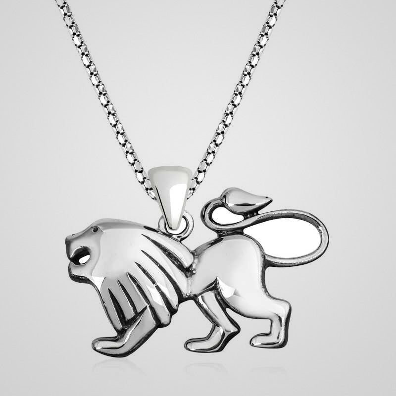 Men's oxidized 925 sterling silver walking lion pendant necklace
