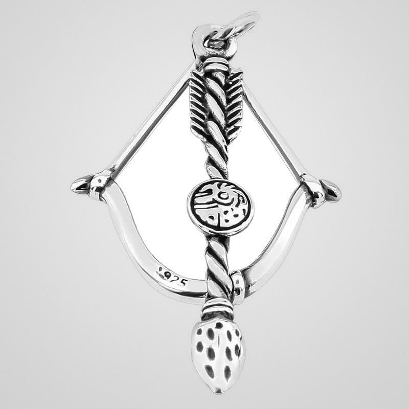 Men's oxidized 925 sterling silver bow and arrow pendant