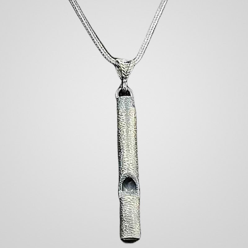 Men's oxidized 925 sterling silver working whistle pendant necklace