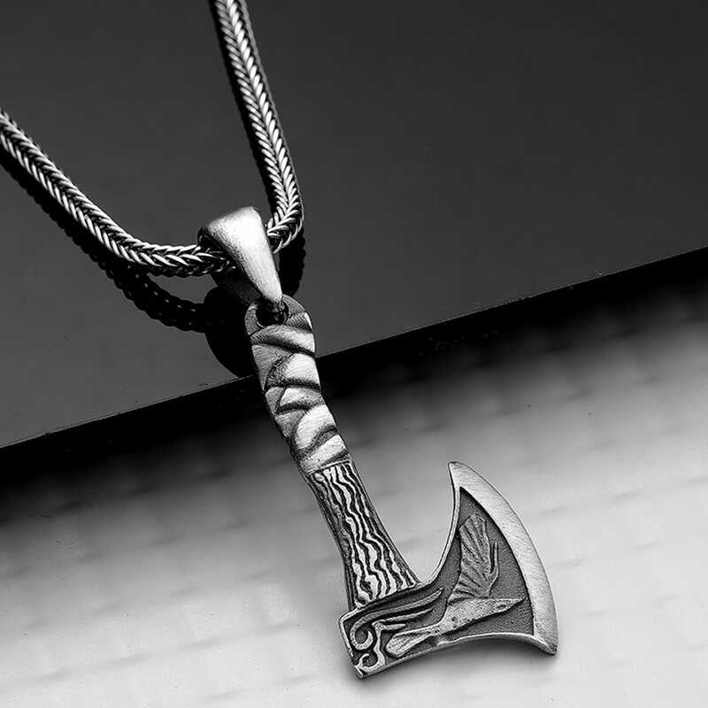 Men's oxidized 925 sterling silver Viking axe pendant necklace