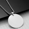Men's rhodium-plated 925 sterling silver round disc tag pendant necklace
