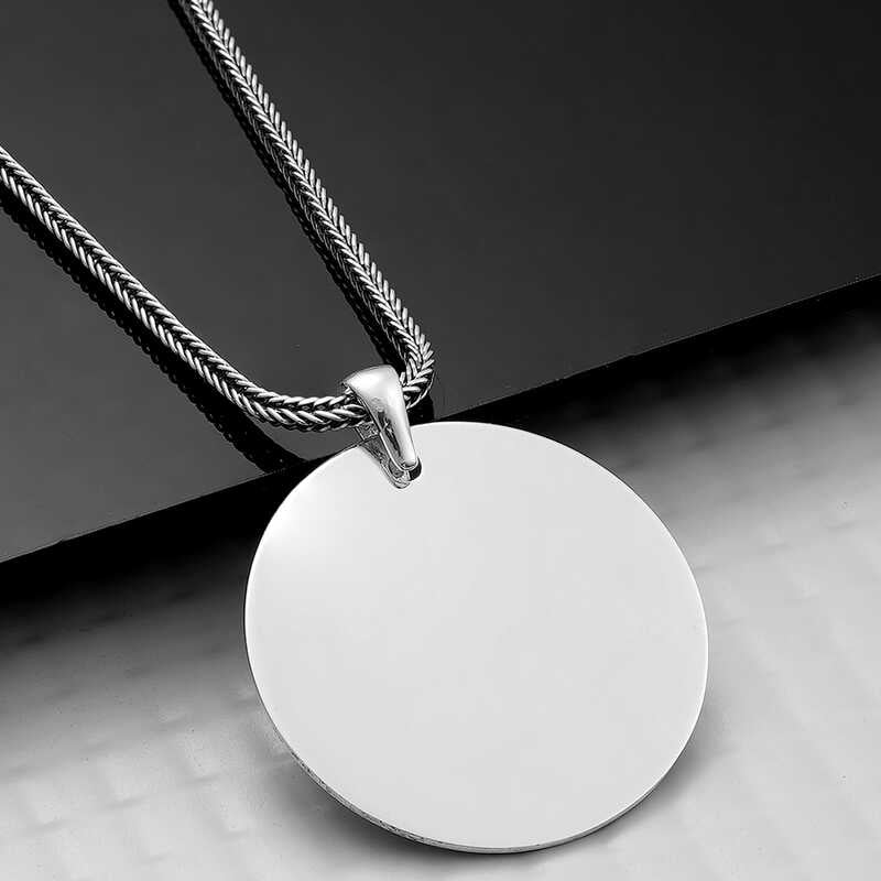 Men's rhodium-plated 925 sterling silver round disc tag pendant necklace