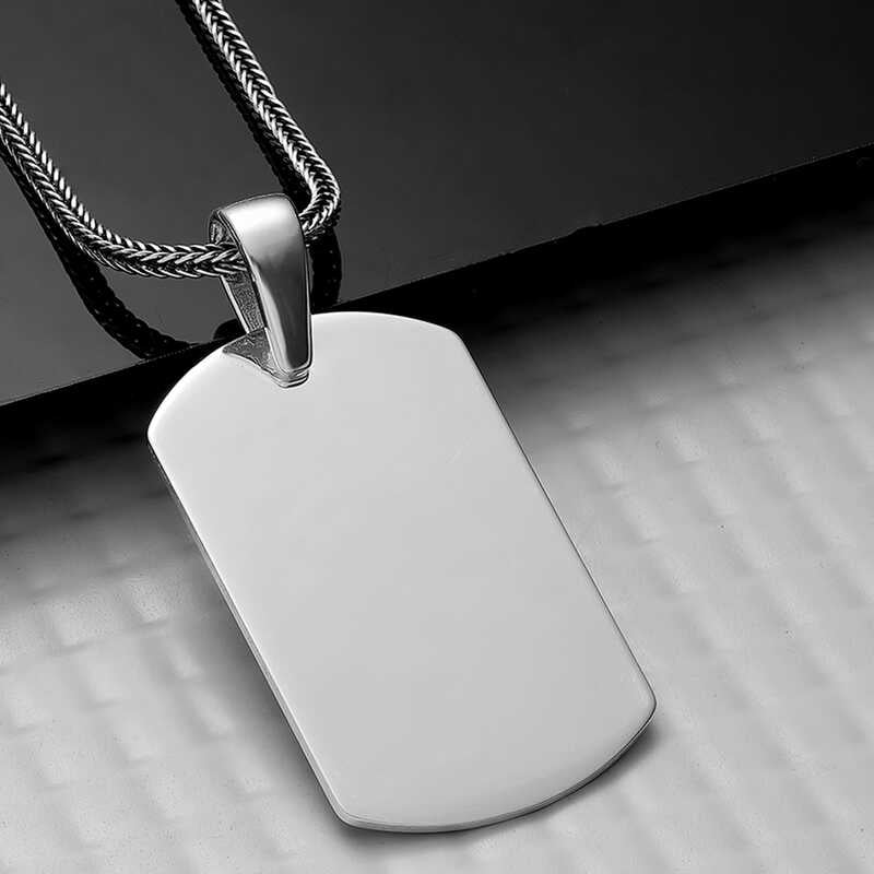 Men's polished 925 sterling silver dog tag pendant necklace